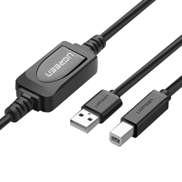 10374 Кабель UGREEN US122 USB 2.0 - USB B, активный, цвет: черный, 10M